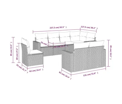 Sofos Komplektas Su Pagalvėlėmis, 8 Dalių, Smėlio, Poliratanas