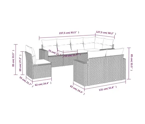 8-Daļīgs Dārza Dīvāna Komplekts Ar Matračiem, Pelēks Pe Pinums Vidaxl