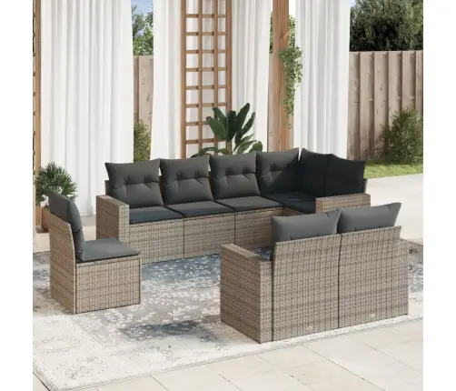 8-Daļīgs Dārza Dīvāna Komplekts Ar Matračiem, Pelēks Pe Pinums Vidaxl