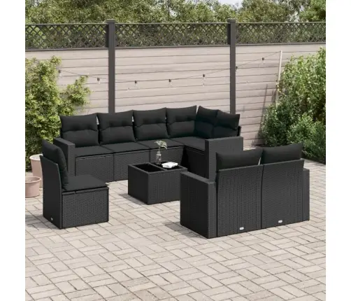 9-Daļīgs Dārza Dīvāna Komplekts, Matrači, Melna Pe Rotangpalma Vidaxl