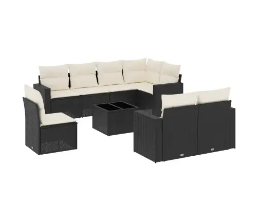 9-Daļīgs Dārza Dīvāna Komplekts, Matrači, Melna Pe Rotangpalma Vidaxl