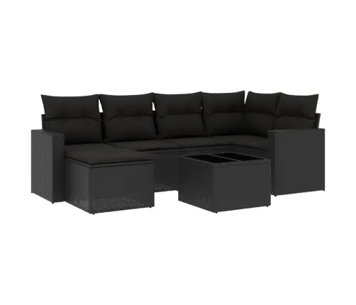 7-Daļīgs Dārza Dīvāna Komplekts Ar Matračiem, Melna Pe Vidaxl