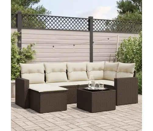 Sofos Komplektas Su Pagalvėlėmis, 7 Dalių, Rudas, Poliratanas