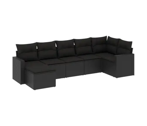 Sofos Komplektas Su Pagalvėlėmis, 7 Dalių, Juodas, Poliratanas