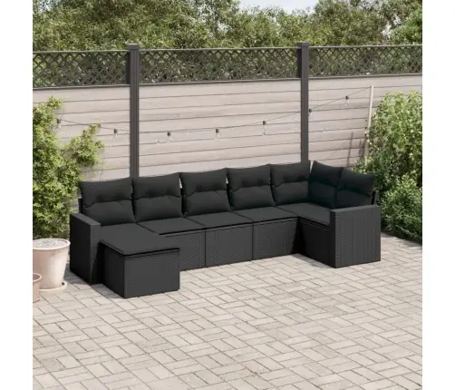 Sofos Komplektas Su Pagalvėlėmis, 7 Dalių, Juodas, Poliratanas