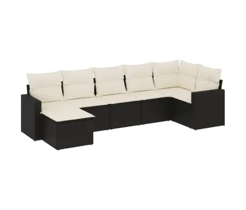 Sofos Komplektas Su Pagalvėlėmis, 7 Dalių, Juodas, Poliratanas