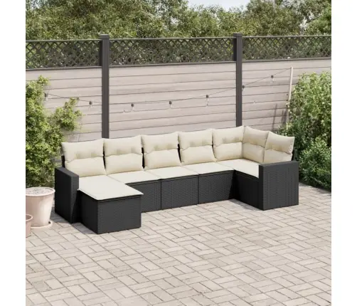 Sofos Komplektas Su Pagalvėlėmis, 7 Dalių, Juodas, Poliratanas