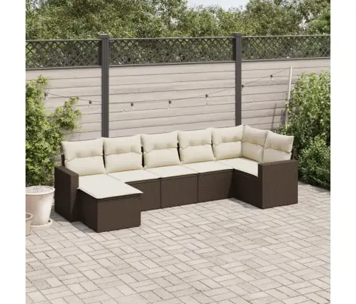 7-Daļīgs Dārza Dīvānu Komplekts, Matrači, Brūna Pe Rotangpalma Vidaxl