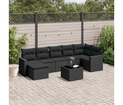 Sofos Komplektas Su Pagalvėlėmis, 8 Dalių, Juodas, Poliratanas