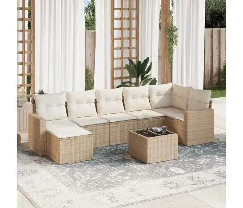 8-Daļīgs Dārza Dīvāna Komplekts, Matrači, Bēša Pe Rotangpalma Vidaxl 8-Daļīgs Dārza Dīvāna Komplekts, Matrači, Bēša Pe Rotangpalma Vidaxl