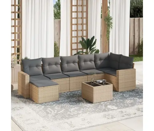 8-Daļīgs Dārza Dīvāna Komplekts, Matrači, Bēša Pe Rotangpalma Vidaxl