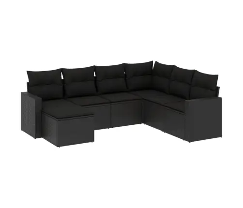 Sofos Komplektas Su Pagalvėlėmis, 7 Dalių, Juodas, Poliratanas