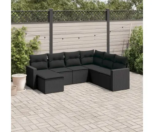 Sofos Komplektas Su Pagalvėlėmis, 7 Dalių, Juodas, Poliratanas