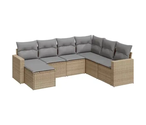 Sofos Komplektas Su Pagalvėlėmis, 7 Dalių, Smėlio, Poliratanas