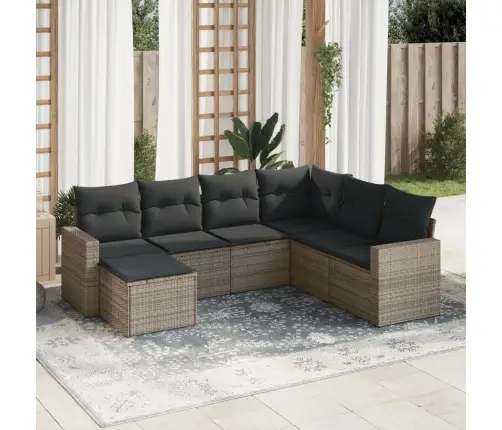 7-Daļīgs Dārza Dīvāna Komplekts, Matrači, Pelēka Pe Rotangpalma Vidaxl