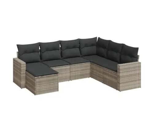 7-Daļīgs Dārza Dīvāna Komplekts,Matrači, Gaiši Pelēka Pe Pinums Vidaxl