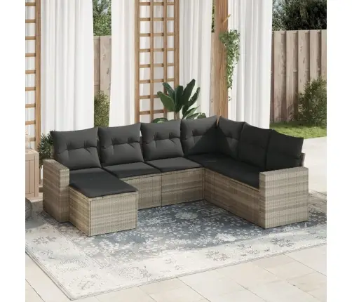 7-Daļīgs Dārza Dīvāna Komplekts,Matrači, Gaiši Pelēka Pe Pinums Vidaxl