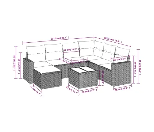 Sofos Komplektas Su Pagalvėlėmis, 8 Dalių, Juodas, Poliratanas