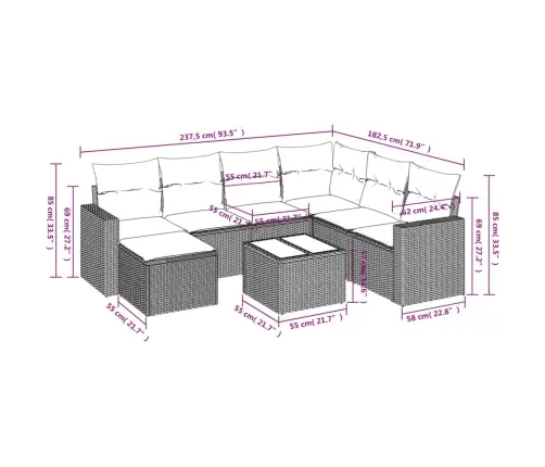 8-Daļīgs Dārza Dīvāna Komplekts Ar Matračiem, Pelēks Pe Pinums Vidaxl