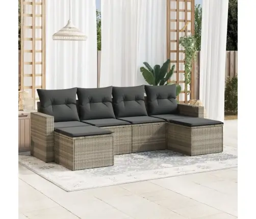 6-Daļīgs Dārza Dīvānu Komplekts,Matrači, Gaiši Pelēka Pe Pinums Vidaxl