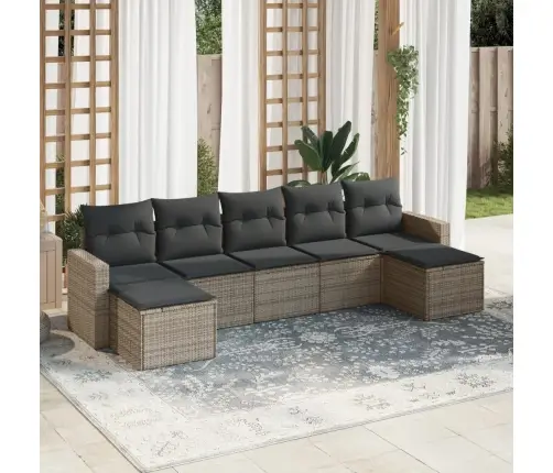 7-Daļīgs Dārza Dīvāna Komplekts, Matrači, Pelēka Pe Rotangpalma Vidaxl