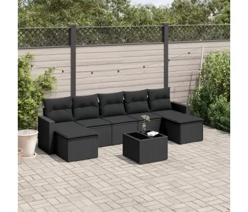 8-Daļīgs Dārza Dīvāna Komplekts, Matrači, Melna Pe Rotangpalma Vidaxl