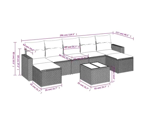 8-Daļīgs Dārza Dīvānu Komplekts, Matrači, Brūna Pe Rotangpalma Vidaxl