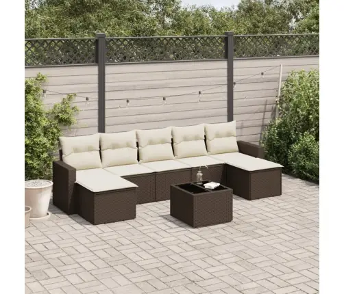 8-Daļīgs Dārza Dīvānu Komplekts, Matrači, Brūna Pe Rotangpalma Vidaxl