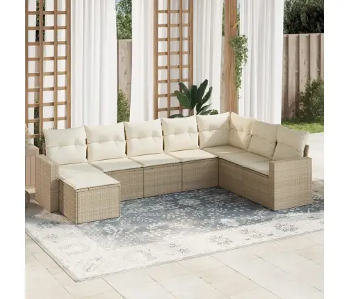 8-Daļīgs Dārza Dīvāna Komplekts, Matrači, Bēša Pe Rotangpalma Vidaxl 8-Daļīgs Dārza Dīvāna Komplekts, Matrači, Bēša Pe Rotangpalma Vidaxl