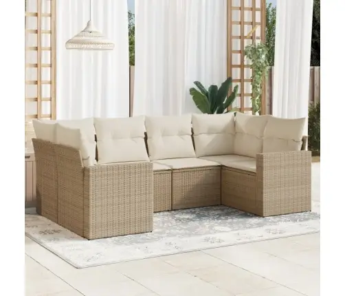 6-Daļīgs Dārza Dīvāna Komplekts, Matrači, Bēša Pe Rotangpalma Vidaxl