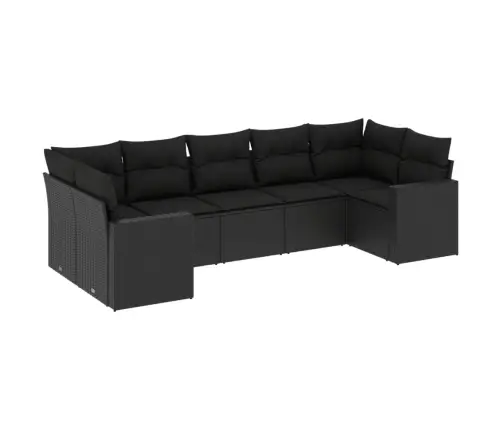 7-Daļīgs Dārza Dīvāna Komplekts Ar Matračiem, Melna Pe Vidaxl