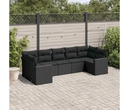 7-Daļīgs Dārza Dīvāna Komplekts Ar Matračiem, Melna Pe Vidaxl