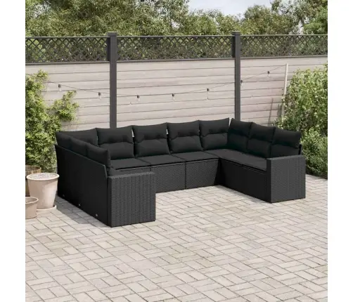 9-Daļīgs Dārza Dīvāna Komplekts, Matrači, Melna Pe Rotangpalma Vidaxl