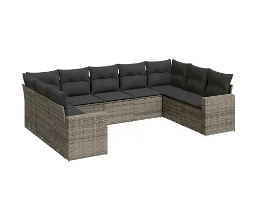 9-Daļīgs Dārza Dīvāna Komplekts Ar Matračiem, Pelēks Pe Pinums Vidaxl