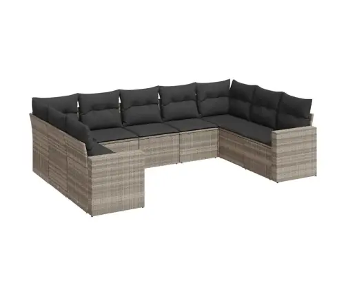 9-Daļīgs Dārza Dīvāna Komplekts,Matrači, Gaiši Pelēka Pe Pinums Vidaxl