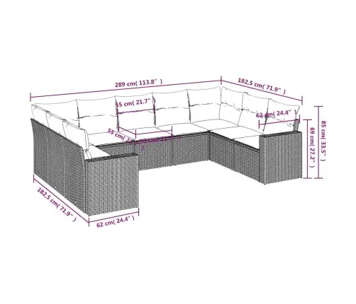 9-Daļīgs Dārza Dīvāna Komplekts,Matrači, Gaiši Pelēka Pe Pinums Vidaxl