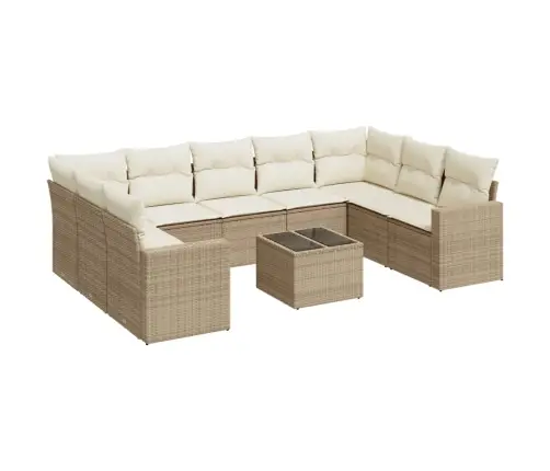 10-Daļīgs Dārza Dīvāna Komplekts, Matrači, Bēša Pe Rotangpalma Vidaxl