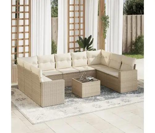 10-Daļīgs Dārza Dīvāna Komplekts, Matrači, Bēša Pe Rotangpalma Vidaxl