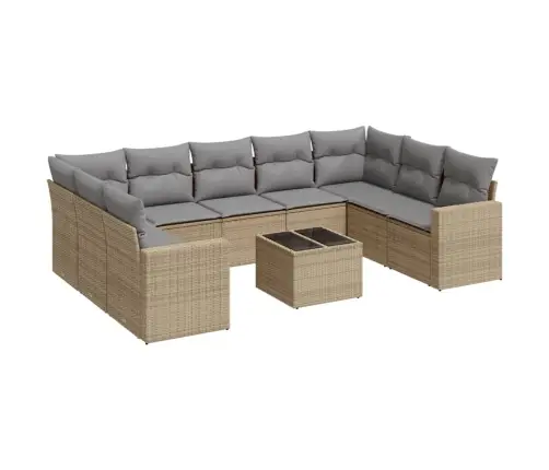 Sofos Komplektas Su Pagalvėlėmis, 10 Dalių, Smėlio, Poliratanas