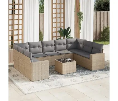 Sofos Komplektas Su Pagalvėlėmis, 10 Dalių, Smėlio, Poliratanas