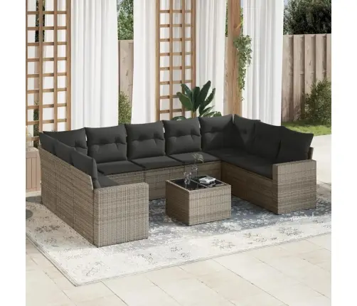 Sodo Komplektas Su Pagalvėlėmis, 10 Dalių, Pilkas, Poliratanas