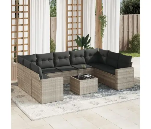 10-Daļīgs Dārza Dīvāna Komplekts Ar Matračiem, Pelēka Pe Pinums Vidaxl