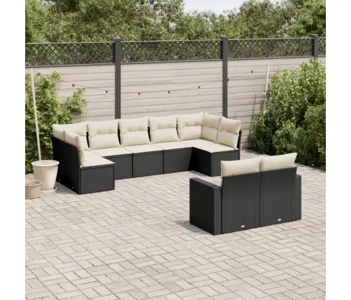 9-Daļīgs Dārza Dīvāna Komplekts, Matrači, Melna Pe Rotangpalma Vidaxl