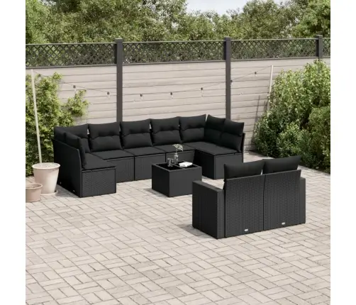 10-Daļīgs Dārza Dīvāna Komplekts, Matrači, Melna Pe Rotangpalma Vidaxl