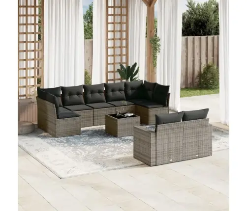 10-Daļīgs Dārza Dīvāna Komplekts Ar Matračiem, Pelēks Pe Pinums Vidaxl