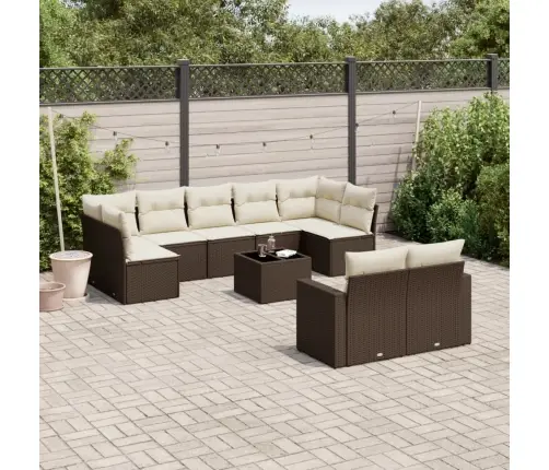 Sodo Komplektas Su Pagalvėlėmis, 10 Dalių, Rudas, Poliratanas