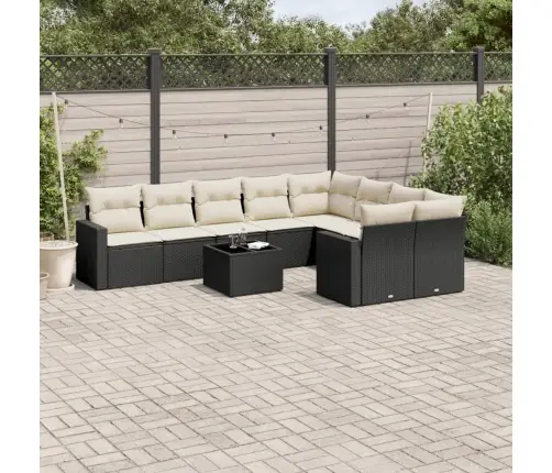 10-Daļīgs Dārza Dīvāna Komplekts, Matrači, Melna Pe Rotangpalma Vidaxl