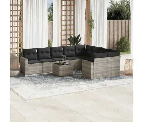 10-Daļīgs Dārza Dīvāna Komplekts Ar Matračiem, Pelēka Pe Pinums Vidaxl