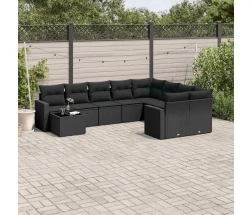 Sodo Komplektas Su Pagalvėlėmis, 10 Dalių, Juodas, Poliratanas Sodo Komplektas Su Pagalvėlėmis, 10 Dalių, Juodas, Poliratanas