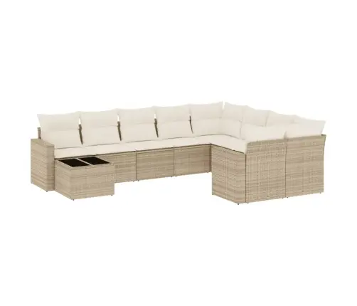 10-Daļīgs Dārza Dīvāna Komplekts, Matrači, Bēša Pe Rotangpalma Vidaxl